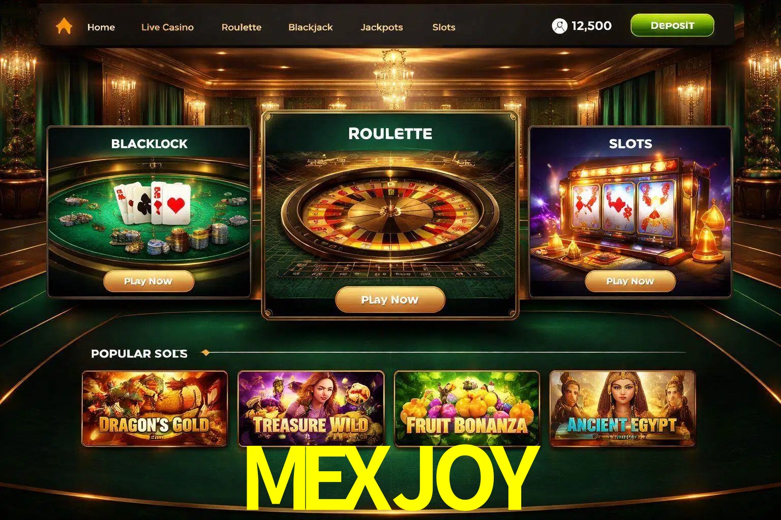 Vista de la plataforma MEXJOY Casino mostrando categorías organizadas de juegos en línea