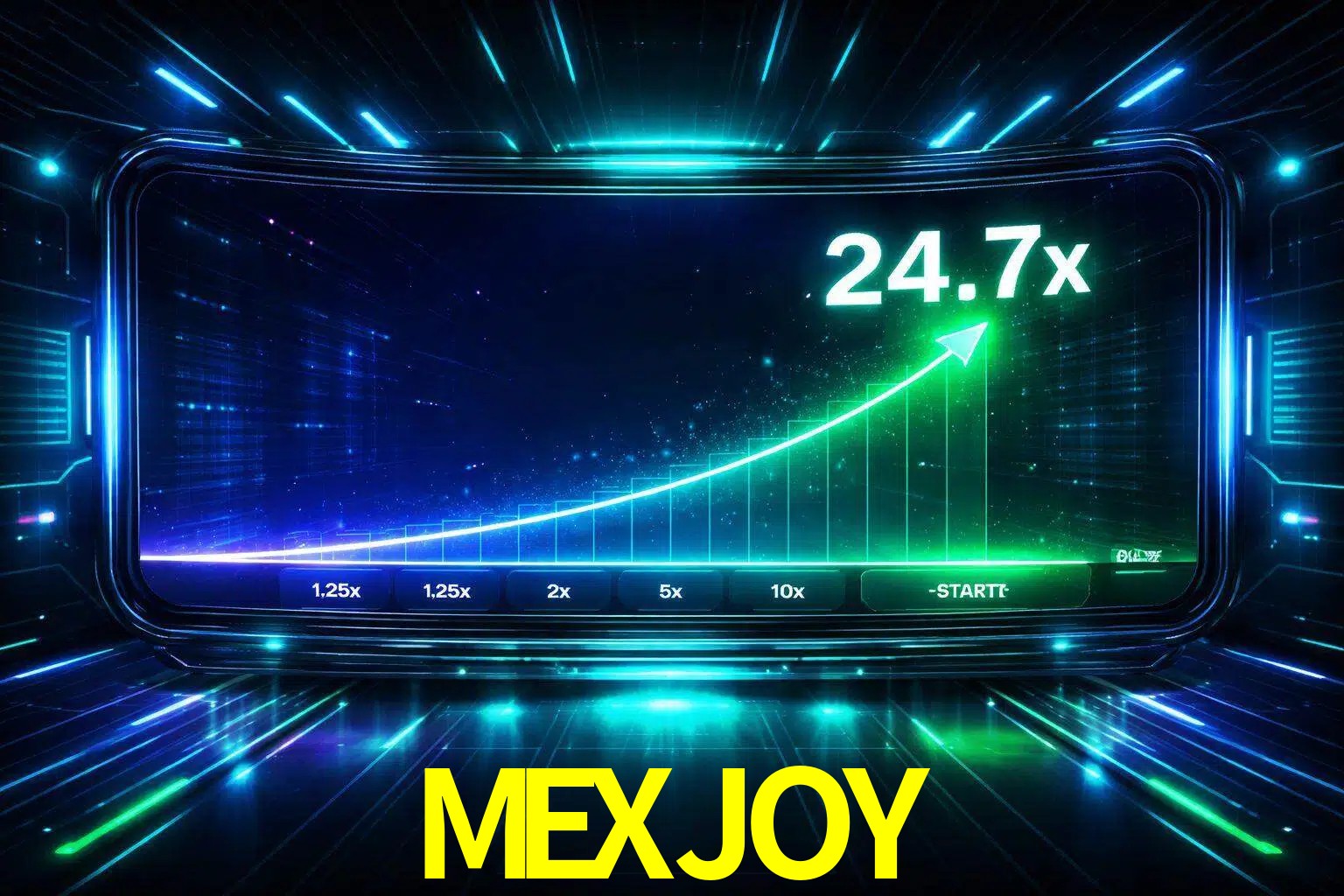 Una pantalla moderna de juego estilo crash con multiplicadores ascendentes, visuales de neón y una interfaz intensa enfocada en la acción.